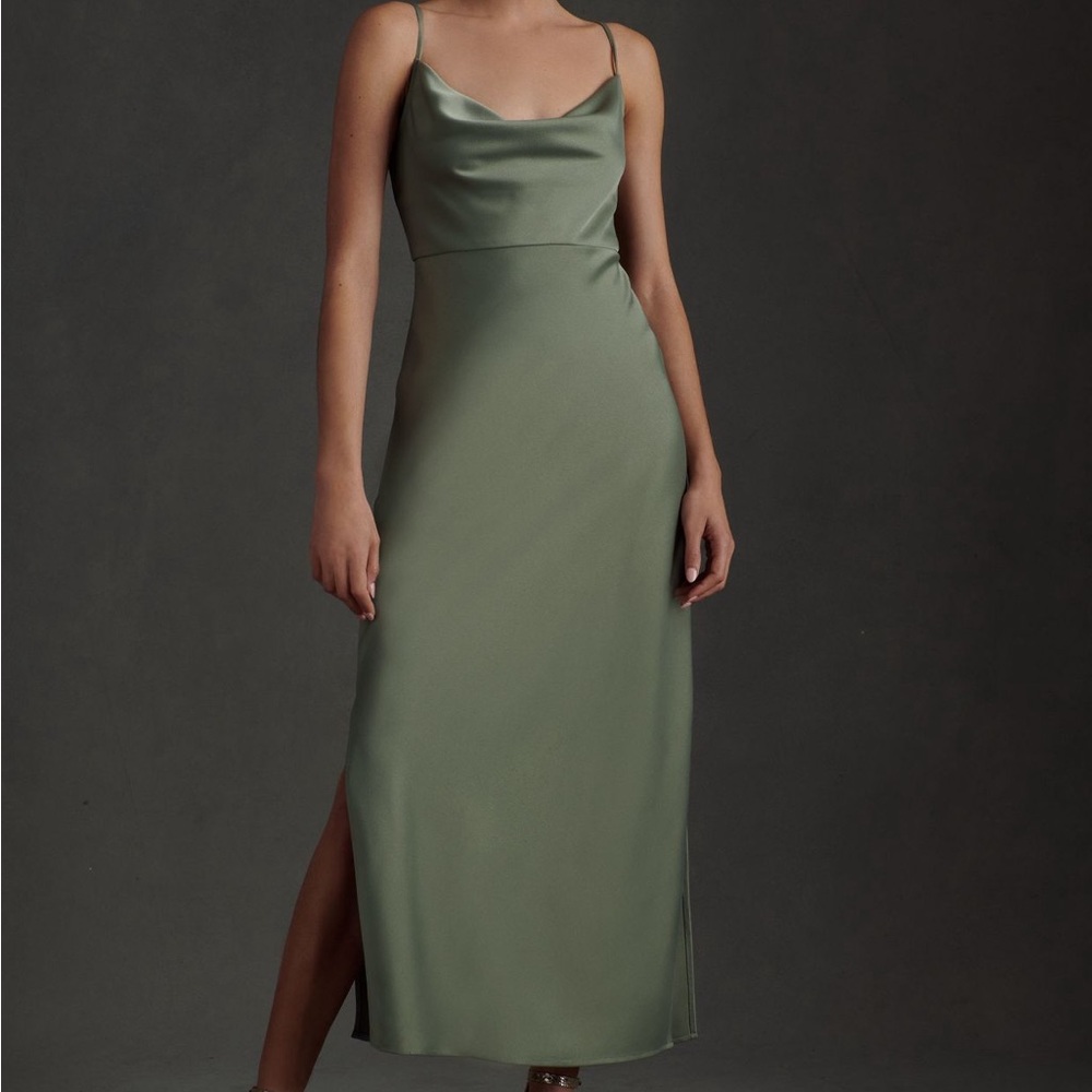 BHLDN Cali Satin Cowl-Neck Midi Slip Dress